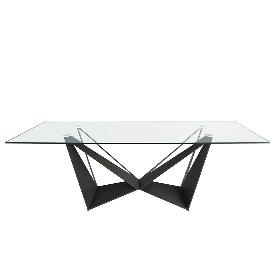 Mesa de comedor rectangular de vidrio con base de acero 240x120cm Angel Cerdá