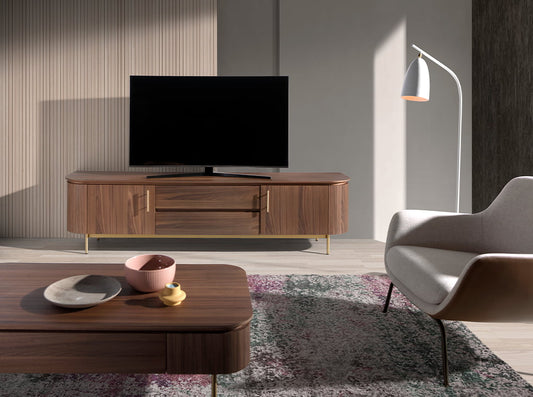 Cómoda de TV de madera de nogal y acero dorado Angel Cerdá