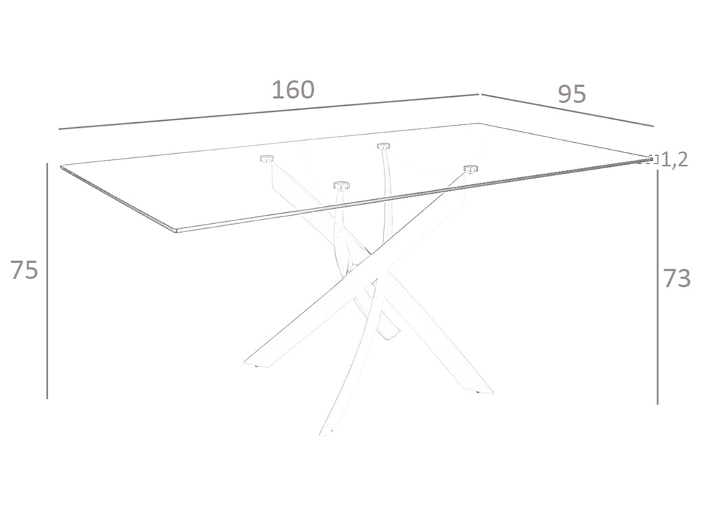 Mesa de comedor de vidrio con patas de acero 160x95 Angel Cerdá.