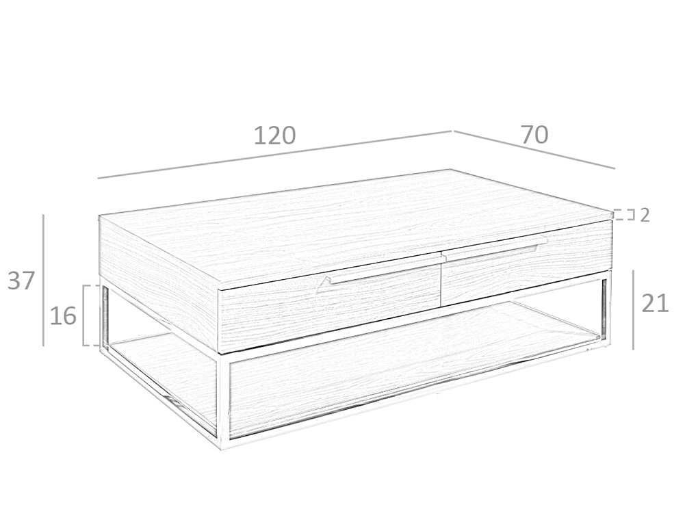 Mesa de café de nogal con estructura de acero cromado Angel Cerdá