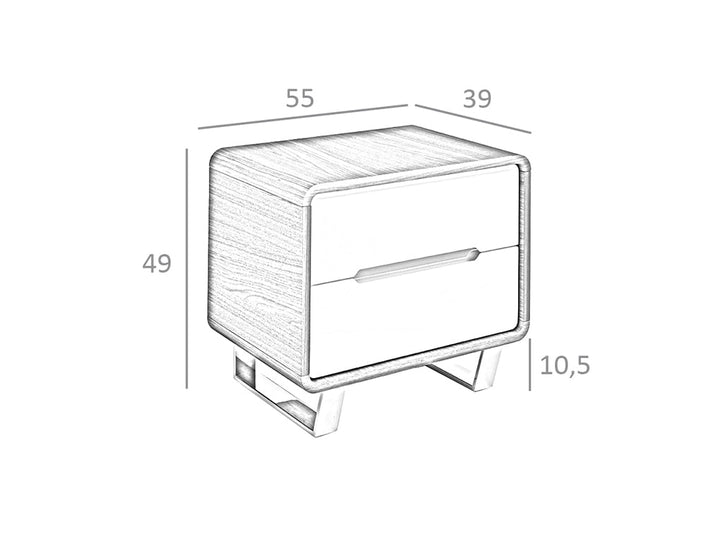 Mesa de noche de nogal y blanco con cajones y soporte metálico Angel Cerdá